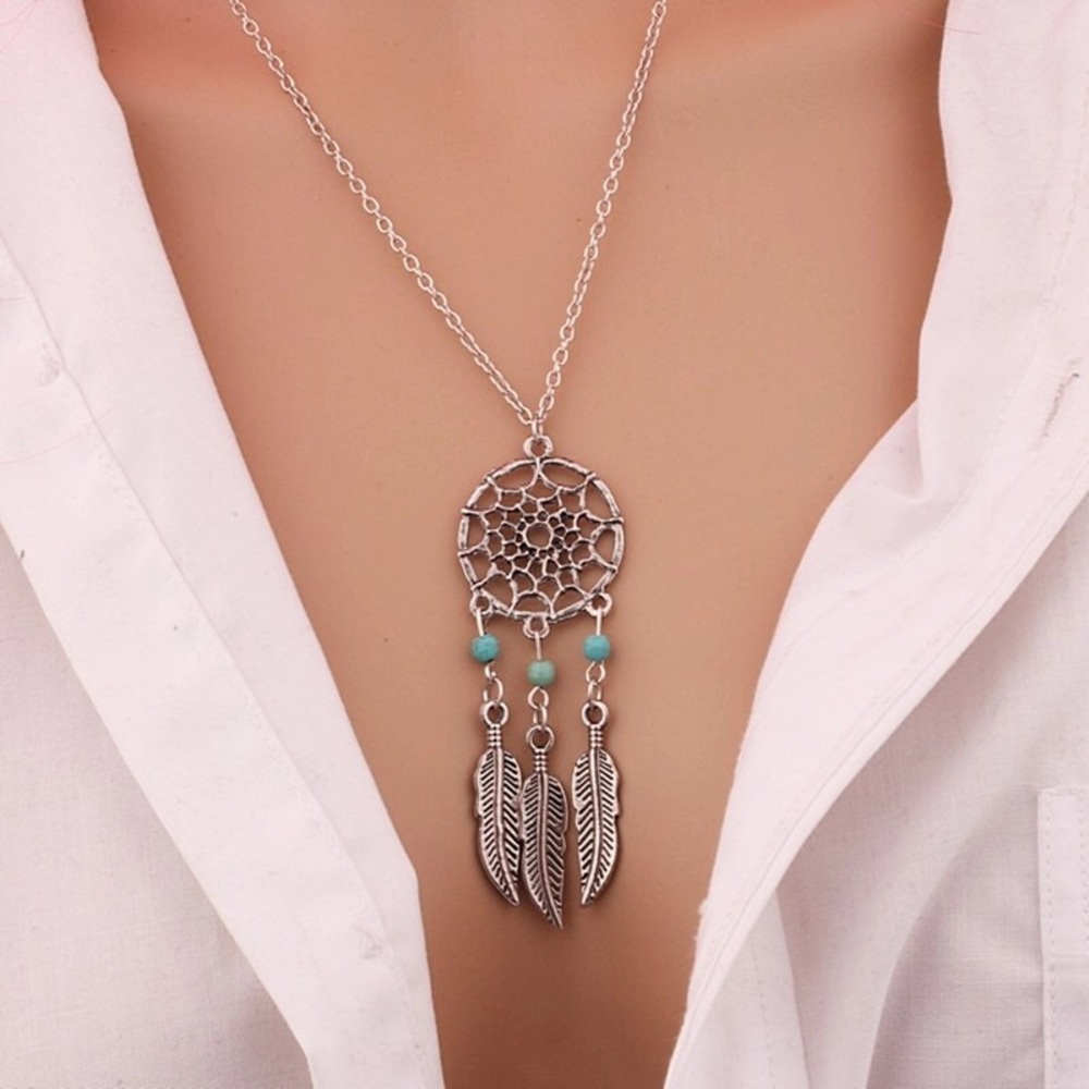 NEW Silver dreamcatcher Statement sweater necklace